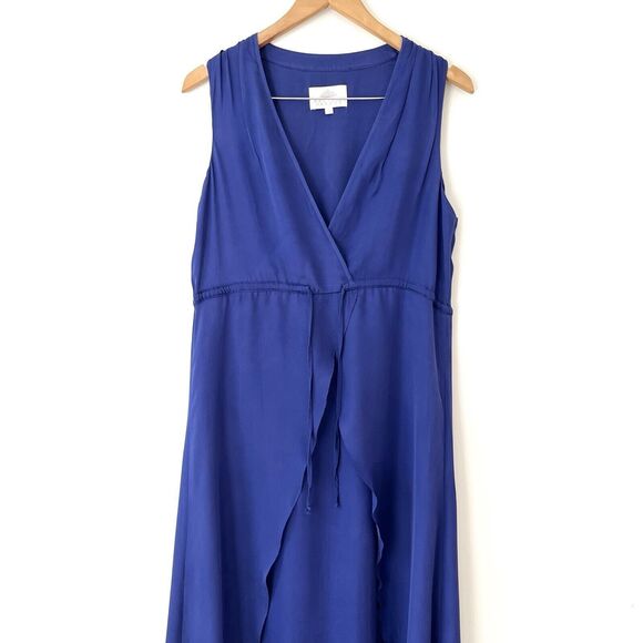 Madison Marcus Royal Blue Silk Maxi Dress Womens Small Layered High Slit - Picture 2 of 11